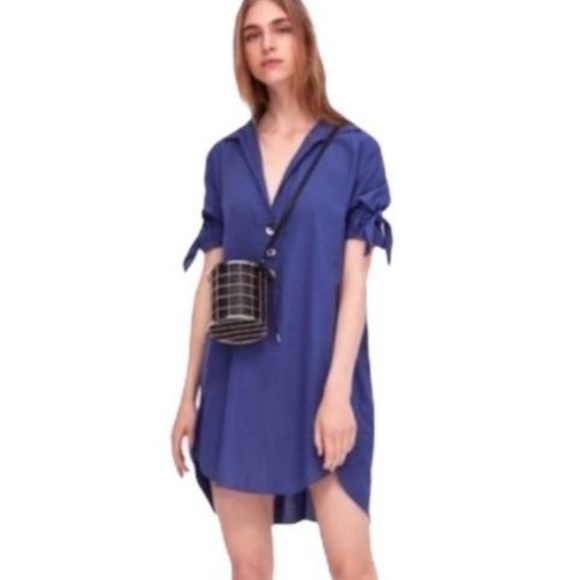 Zara Basics Blue Linen Blend Shirt Dress - Picture 2 of 7